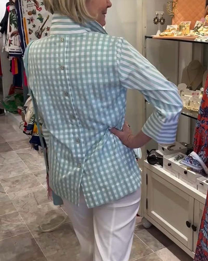 Bluse Gestreift Revers Dreiviertel Ärmel