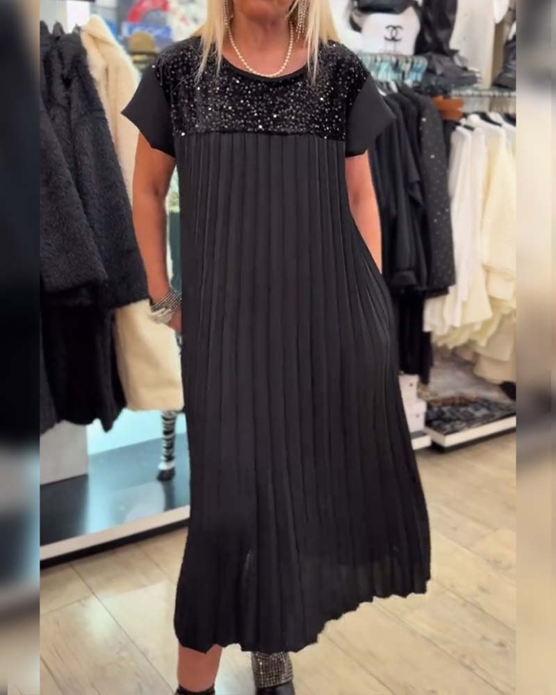 modisches, paillettenbesetztes Kurzarmkleid