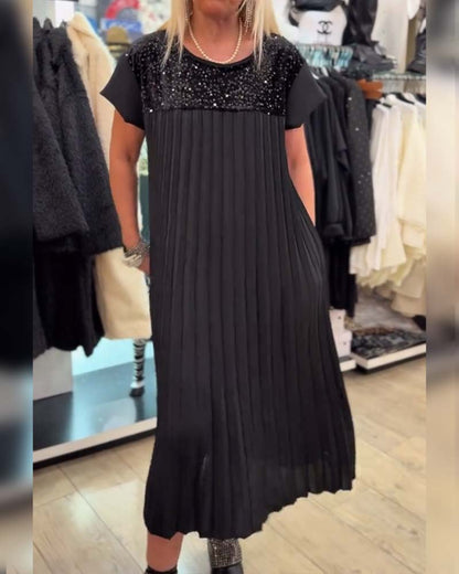 modisches, paillettenbesetztes Kurzarmkleid