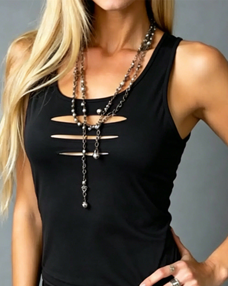 Tank Top U-Ausschnitt Ärmellos Hollow Out
