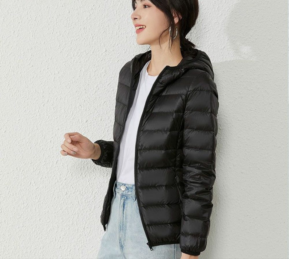 Hooded Puffer Down Jacket with Zipper Closure for Women - Liliana