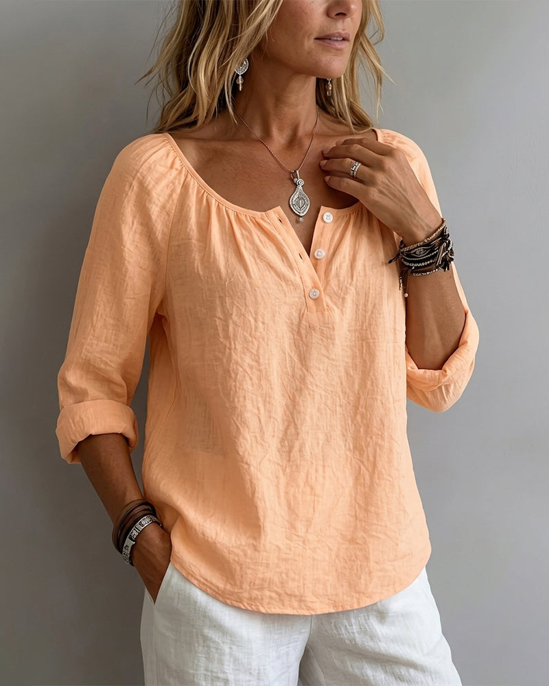 Bluse Unifarben Halbknopf