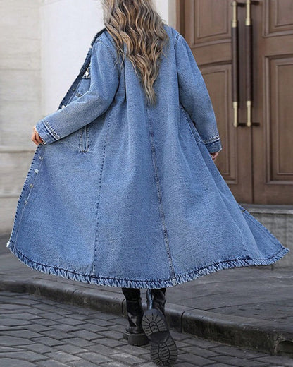 Mantel Revers Tasche Knopf Denim