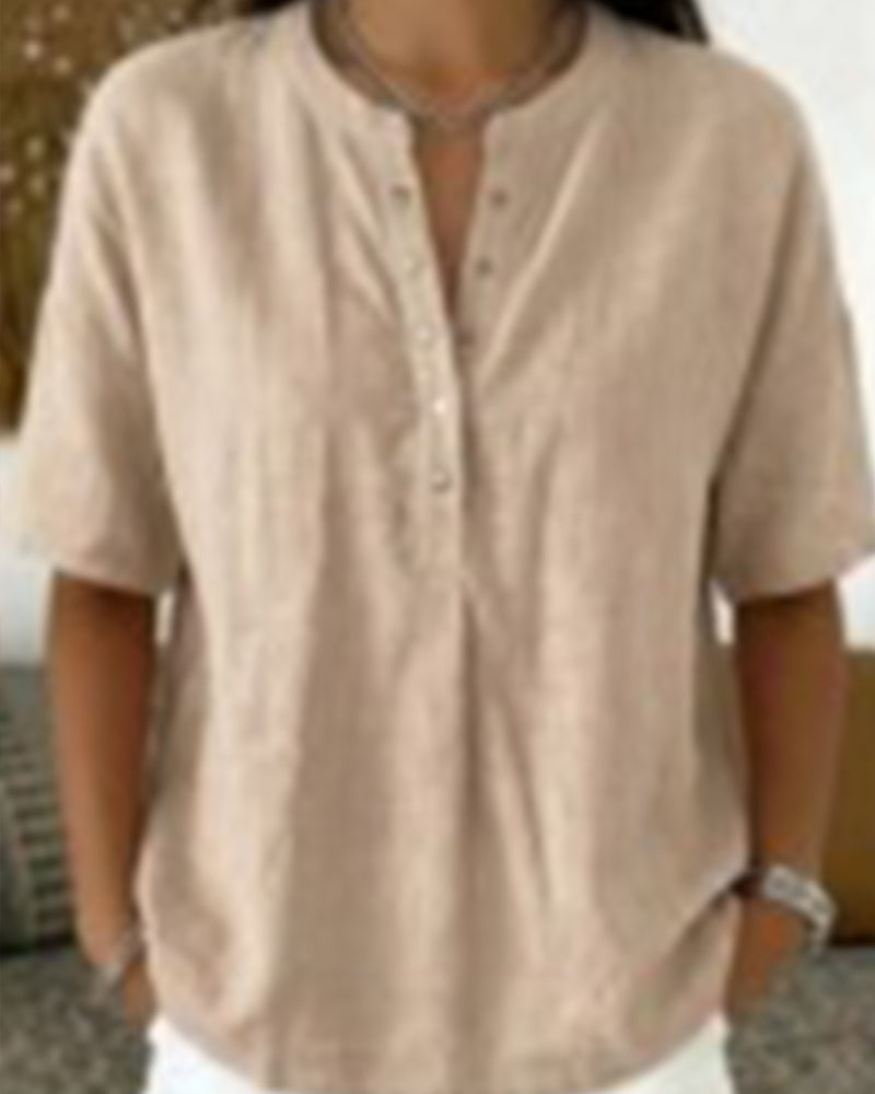 Bluse Solid Farbe Lässig Kurz Ärmel