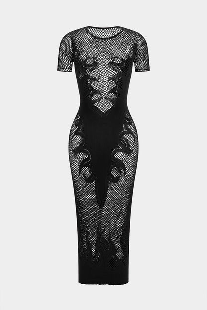 Unifarbenes Y2k Strickkleid mit Cut Out Details und Durchsichtigen Kurzen Ärmeln