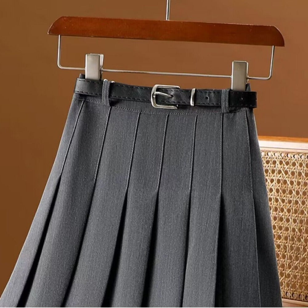 Pleated Midi Skirt with Belt for Women - Rebecca