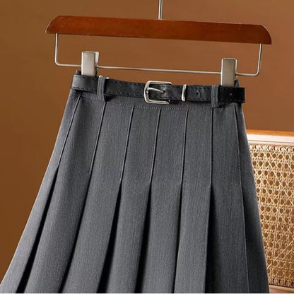 Pleated Midi Skirt with Belt for Women - Rebecca
