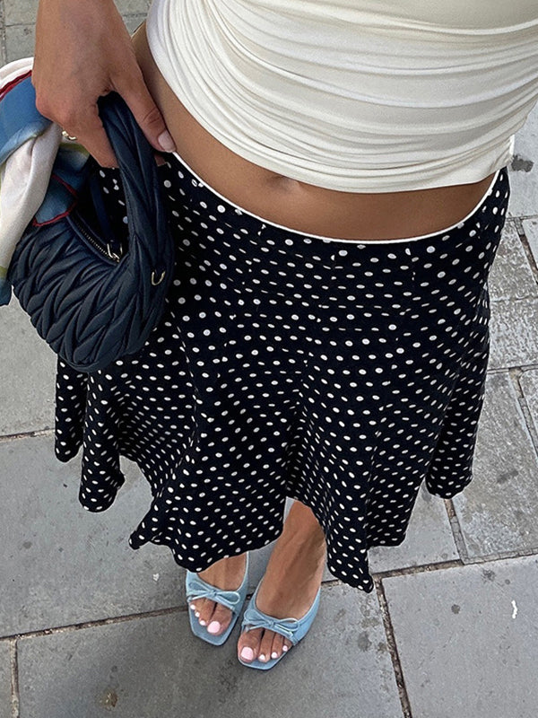 Schwarzer Vintage Punktem Rüschen Maxirock