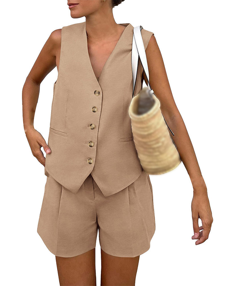 Sett V-Utringning Enspent Tanktopp Shorts