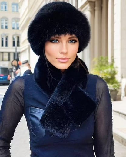 Flauschiger Fell-Bucket-Hut, Warmer Winterhut + Kostenloser Passender Schal