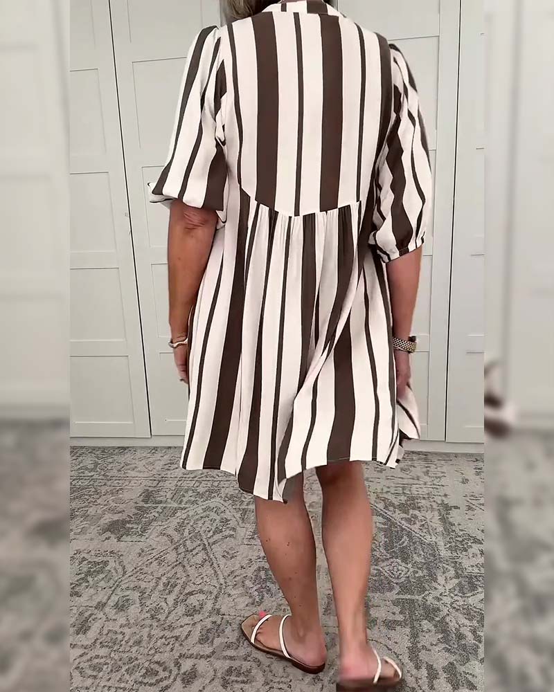Kleid Halbärmel Gestreift Casual