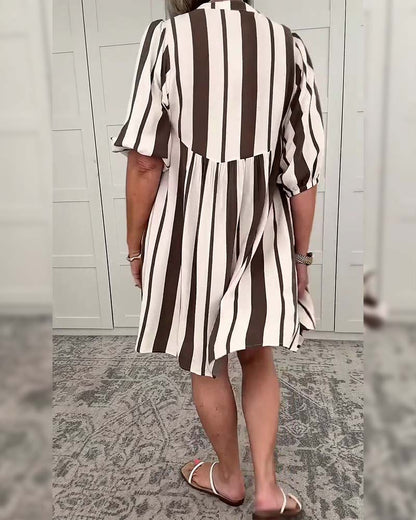 Kleid Halbärmel Gestreift Casual