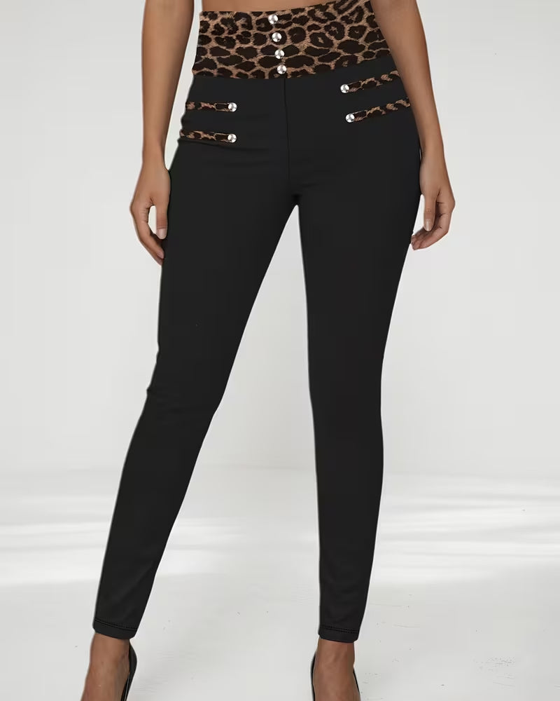 Hose Hohe Taille Leopardenmuster Eng Skinny