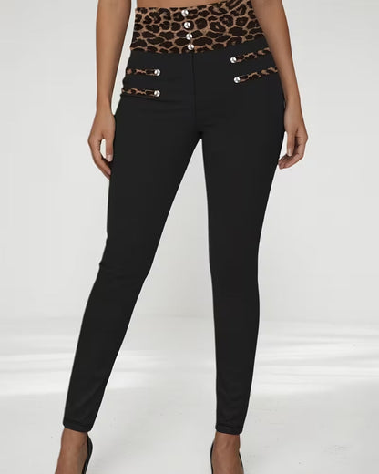 Hose Hohe Taille Leopardenmuster Eng Skinny