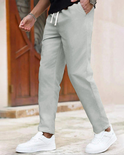 Herren Hose Einfarbig Kordelzug Slim Fit Cropped