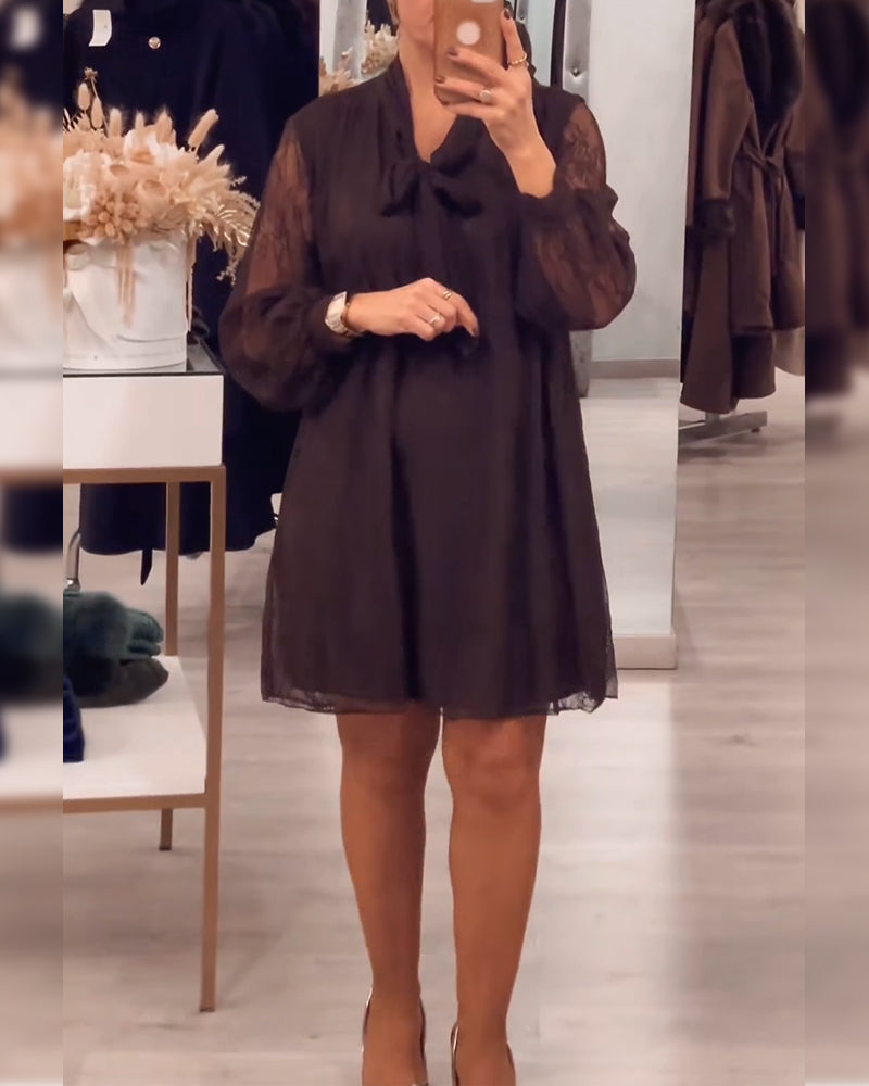 Kleid Spitzenbesatz einfarbig modisch