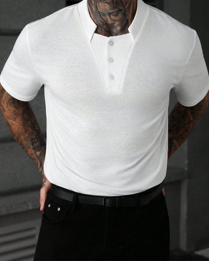 Herren T-Shirt Mandarin-Kragen Knopf Mode