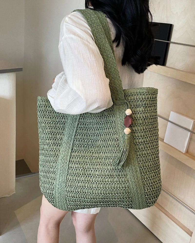 Strandtasche Große Kapazität Einfarbig Stroh