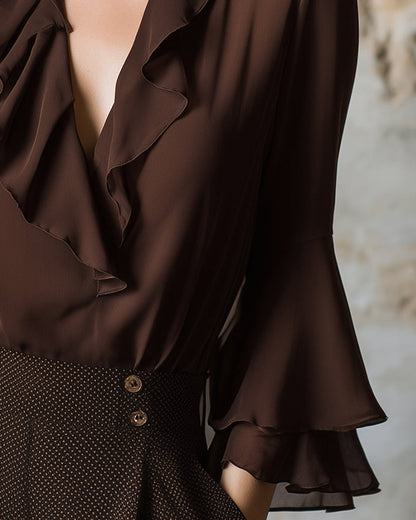 Bluse Elegant V-Ausschnitt Rüsche