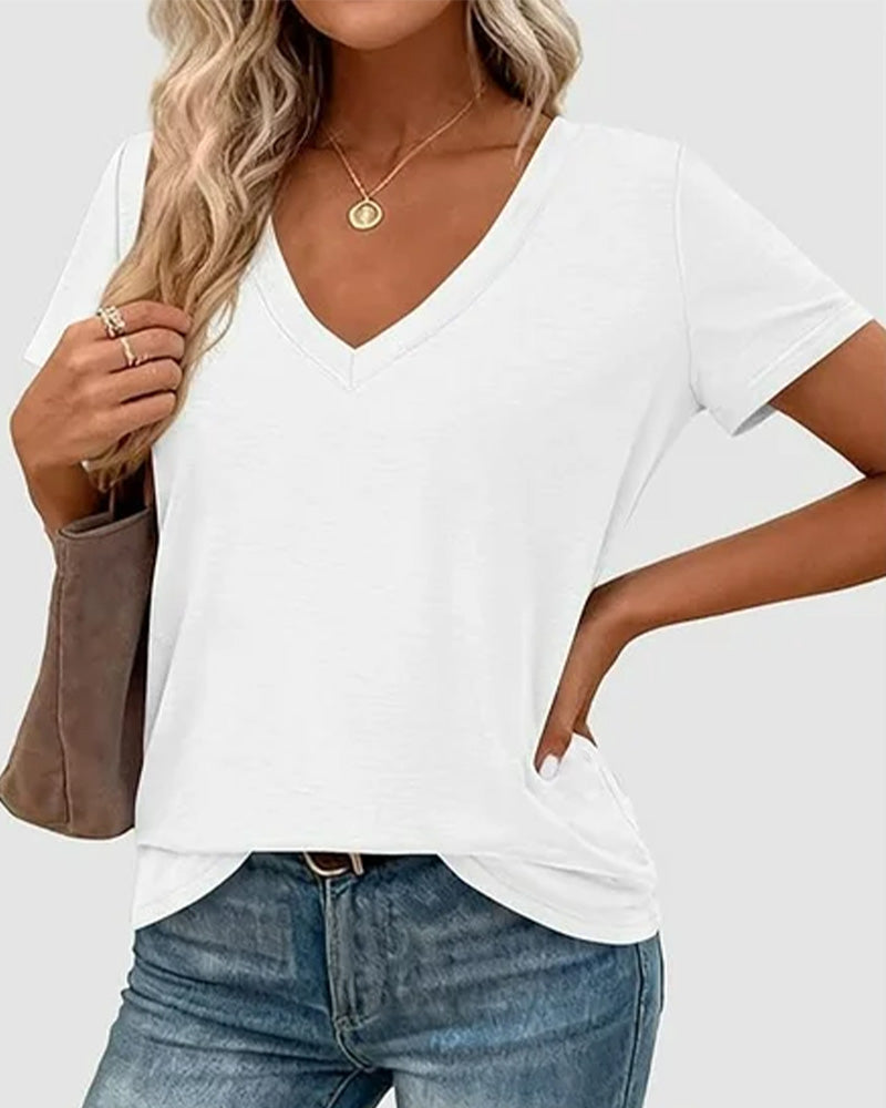 T-Shirt Pullover V-Ausschnitt Uni