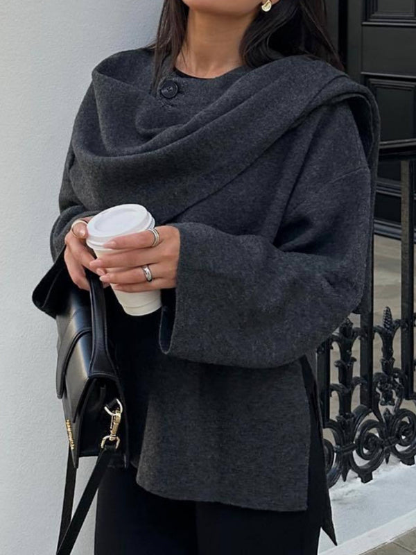 Manteau châle cape écharpe vintage gris