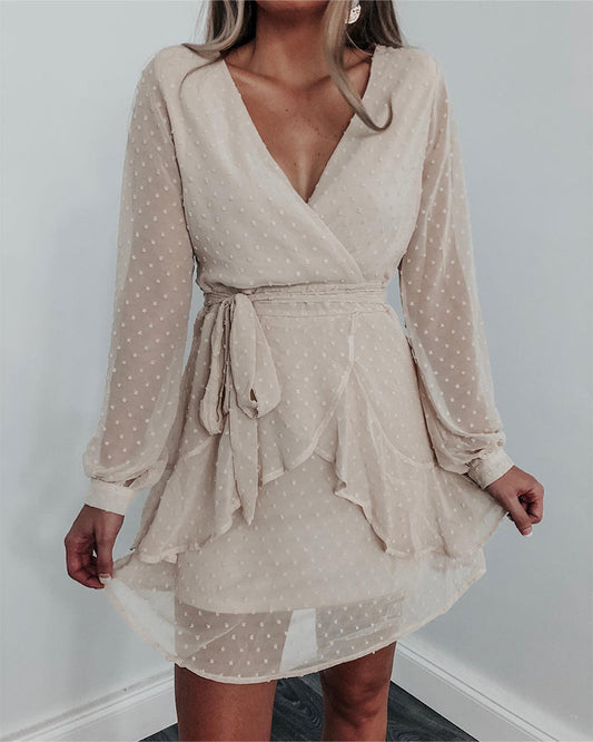 Kleid V-Ausschnitt Dreidimensionale Blume Allround