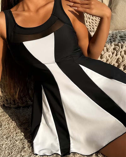 Tankini farbgebockt ärmellos zweiteilig