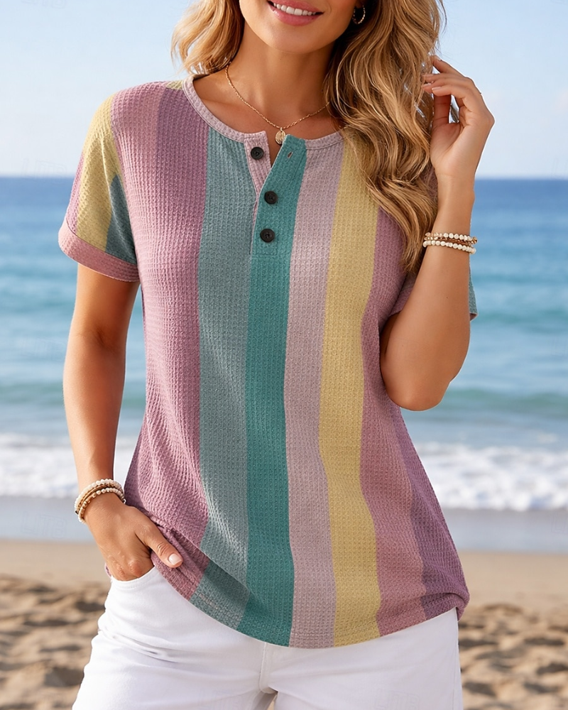 T-Shirt Bunt Streifen Waffel