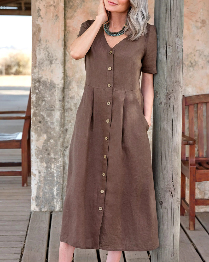 Kleid Modestil V-Ausschnitt Knöpfli