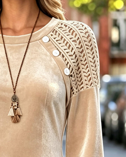 Kleid Rundhalsausschnitt Knopf Cut-Out A-Linie
