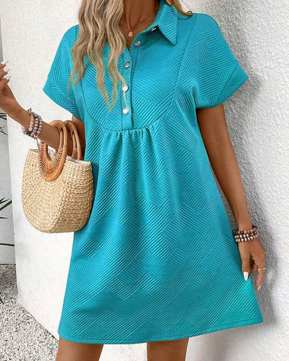 Babydoll-Kleid Jacquard Polokragen Knopfleiste
