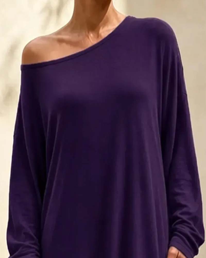 Kleid Asymmetrisch Off-Shoulder Langarm Tasche Maxi
