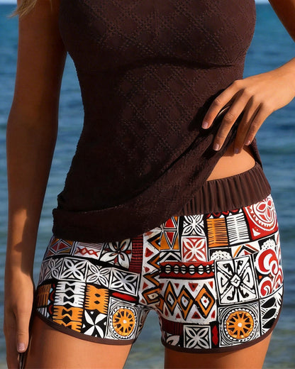 Tankini Strukturiert Ethno-Stil Geteilt