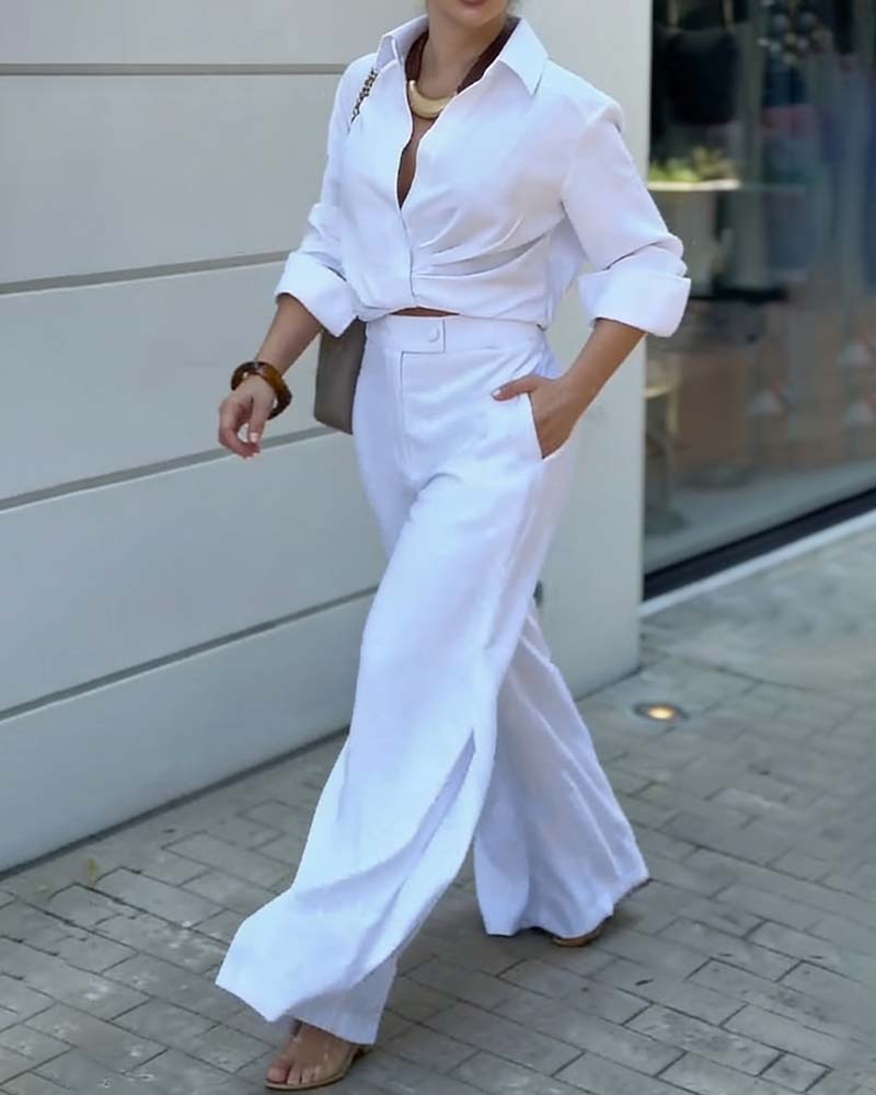 Bluse Revers Unifarben Vielseitig