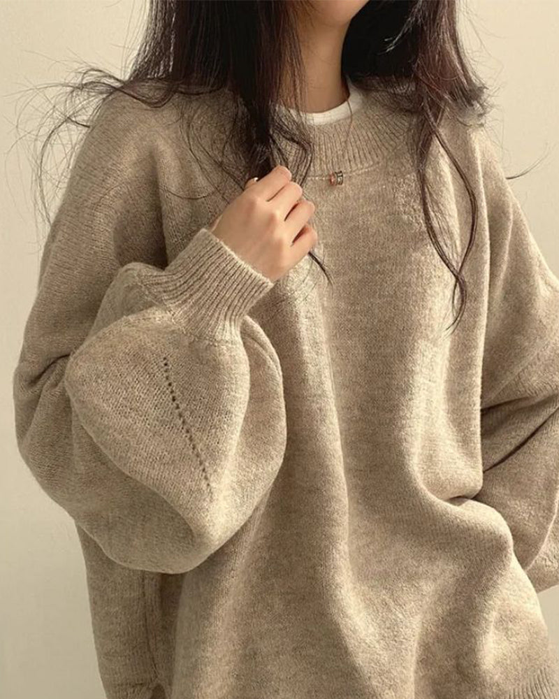 Pullover Rundhals Seite Schlitz