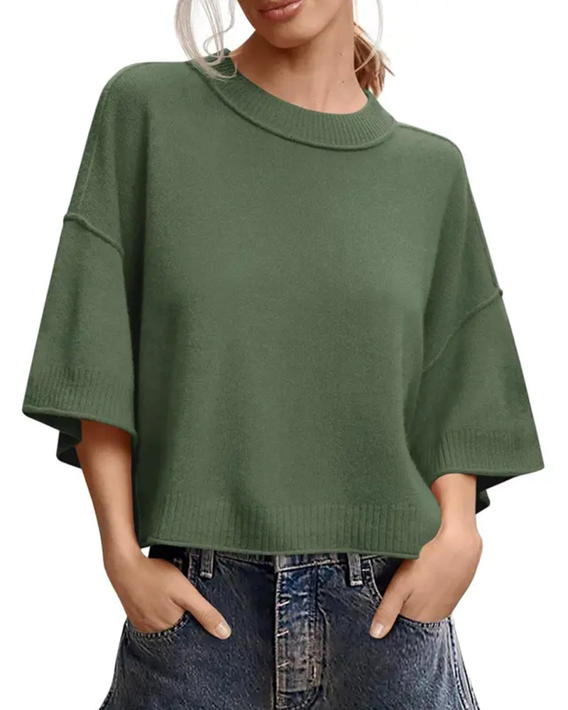 Pullover Einfarbig Loose Fit Lässig Halbarm