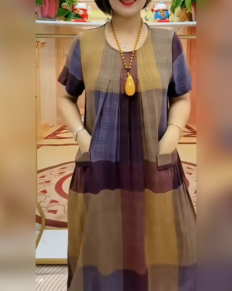 Kleid Tasche Karo Kurzarm