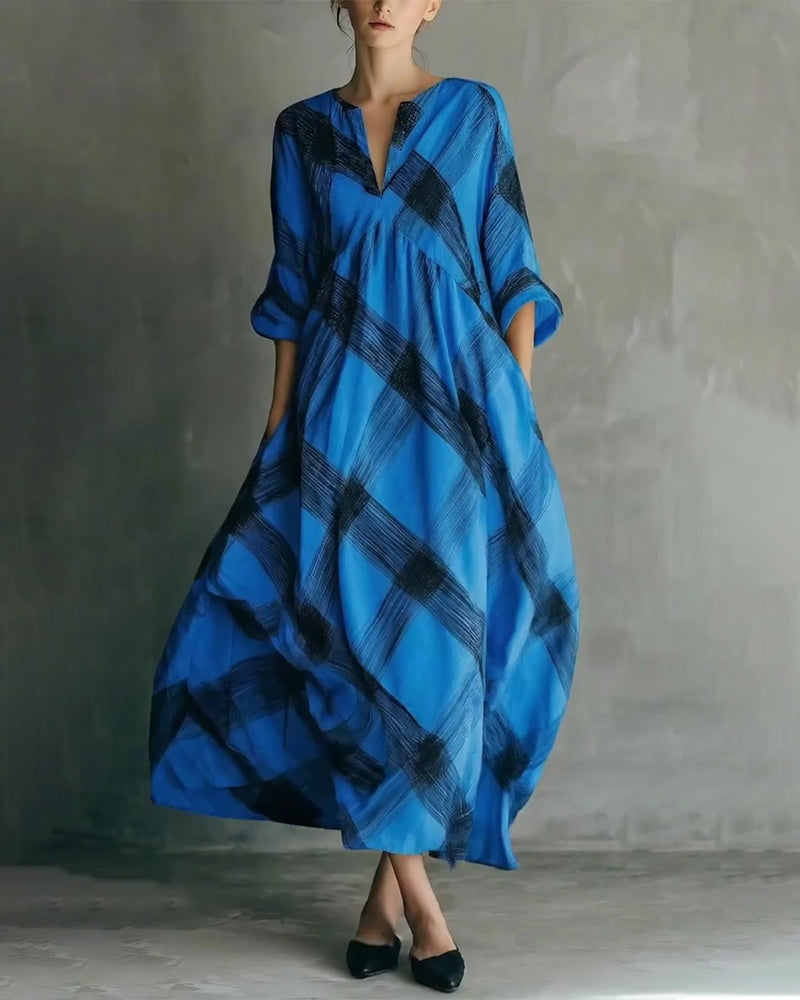 Kleid V-Ausschnitt Gedruckt Locker