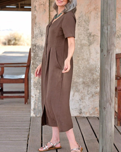 Kleid Modestil V-Ausschnitt Knöpfli