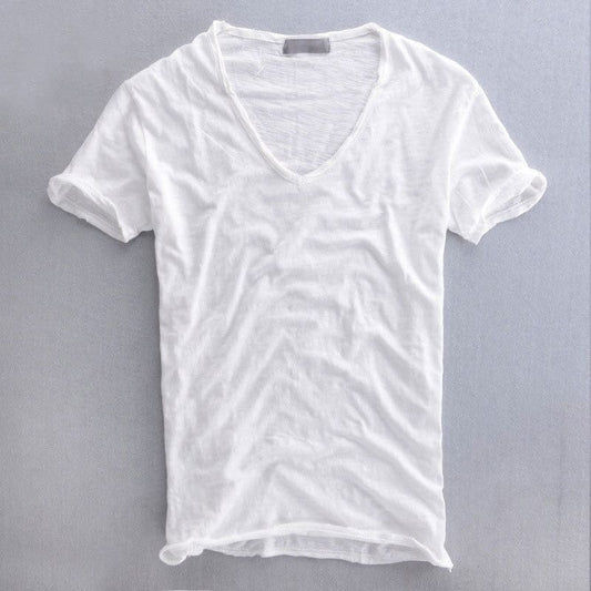 Lightweight white V-neck short sleeve t-shirt - Fabio