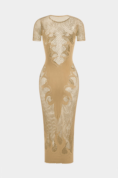 Unifarbenes Y2k Strickkleid mit Cut Out Details und Durchsichtigen Kurzen Ärmeln