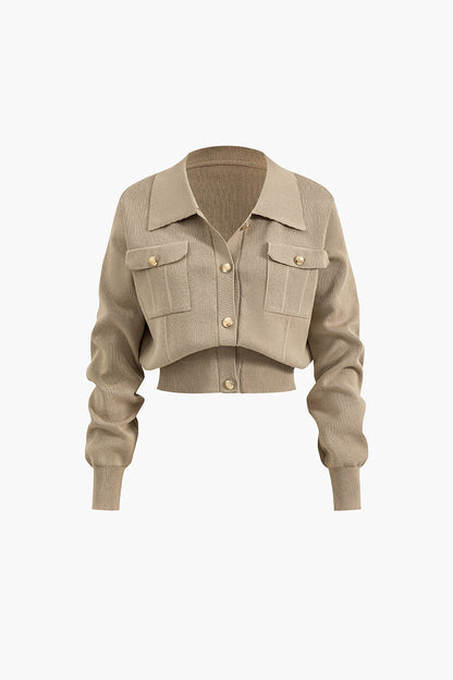 Einfarbiges Vintage Crop Top mit Knopfleiste und Maxirock Set