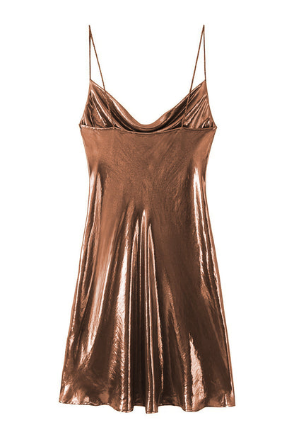 Y2K Cowl Neck Metallic Slip Minikleid