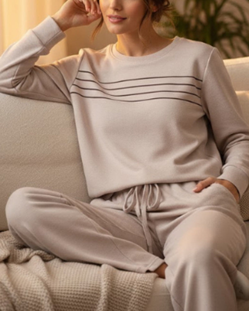 Set Damen Rundhalsausschnitt Top und Bundhosen mit Kordelzug
