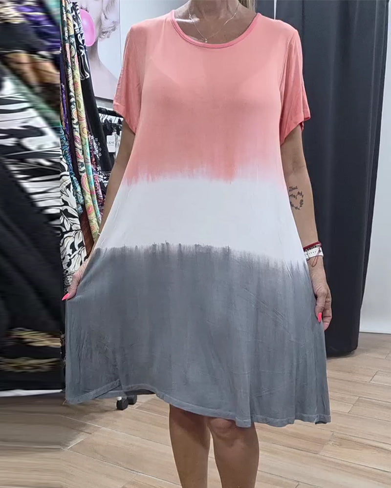 Kleid Rundhals Colorblock Casual
