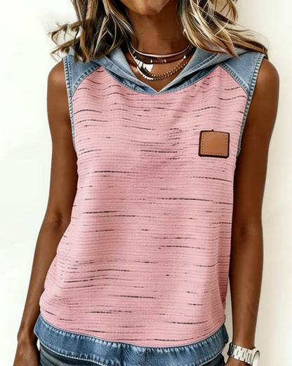 Ärmelloses Kapuzentop Aus Denim In Patchwork-Optik