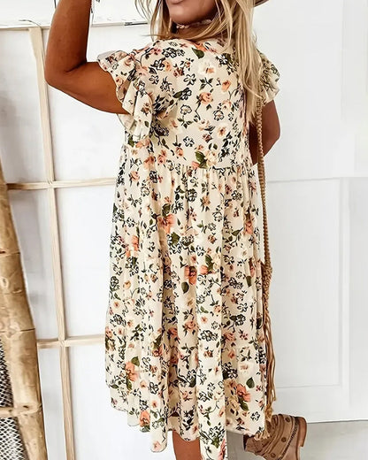 Kleid Geblümt Kurzarm Bedruckt