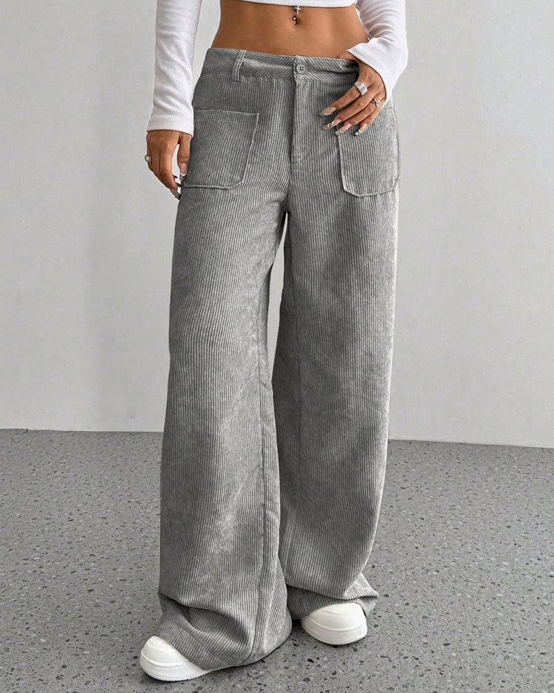 Hose Vorne Hinten Tasche Einfarbig Gerades Bein Lang