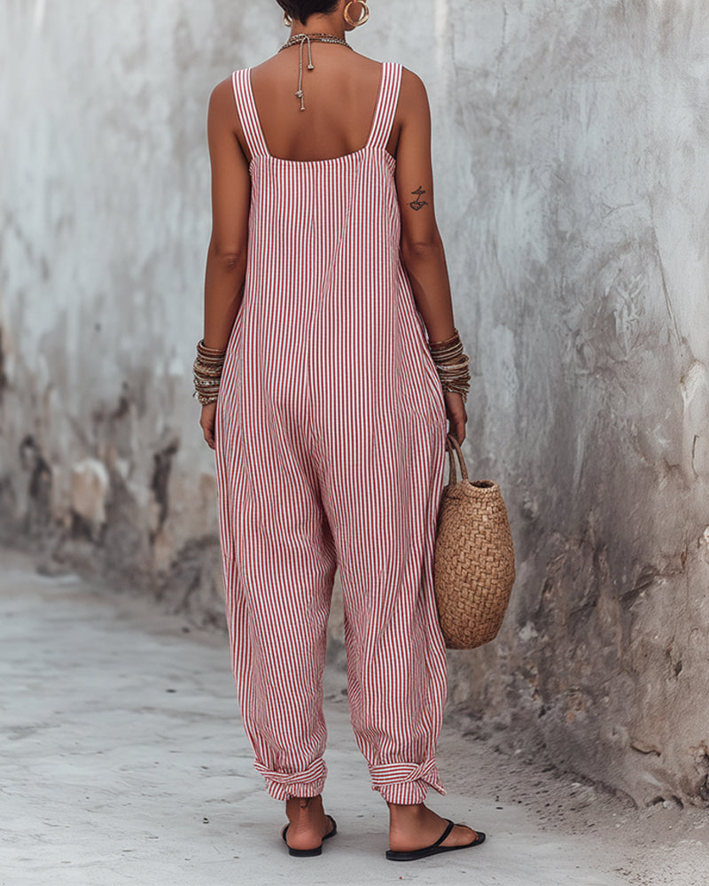 Jumpsuit Breiter Träger Gestreifte Overalls