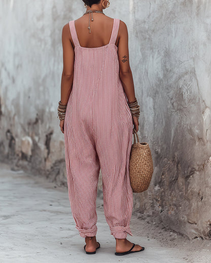 Jumpsuit Breiter Träger Gestreifte Overalls